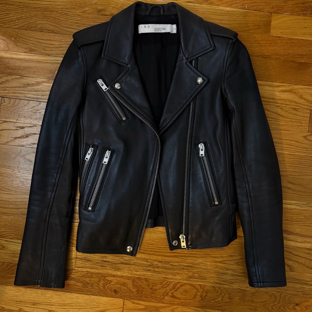 IRO Black Leather Biker Jacket size EU 34
